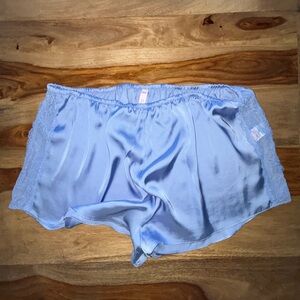Blue Satin Shorts with Lace